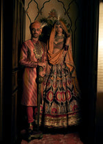 Load image into Gallery viewer, MUSTARD GREY RAW SILK LEHENGA SET