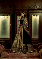 Load image into Gallery viewer, STONE BLACK BROCADE LEHENGA SET