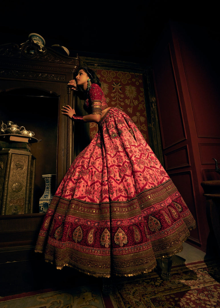 CAMELLIA ROSE RAWSILK LEHENGA SET