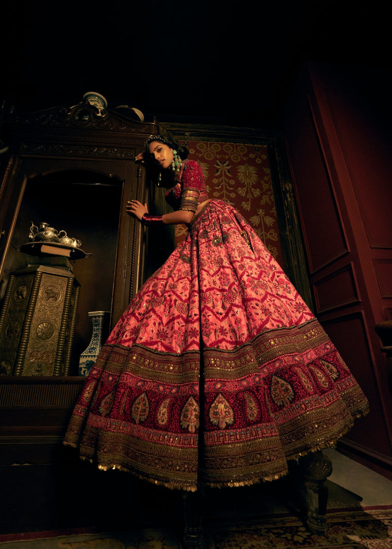 CAMELLIA ROSE RAWSILK LEHENGA SET