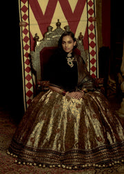 STONE BLACK BROCADE LEHENGA SET