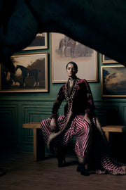 RED DAHLIA MODAL SATIN LEHRIYA PRINT SAREE SET